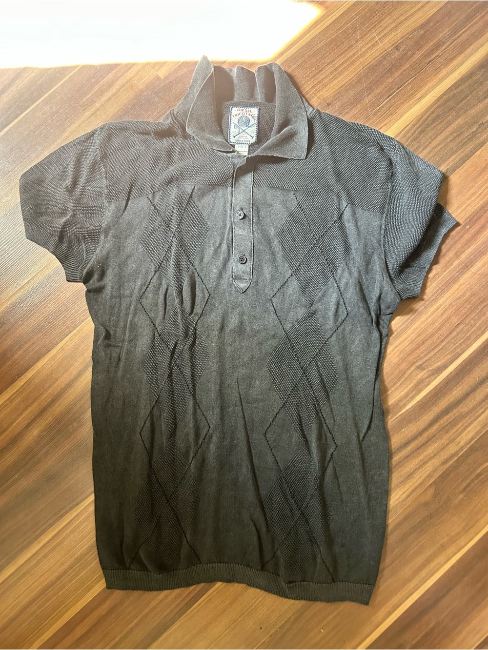 Diesel Men's Short-Sleeve Polo Sweater in Dark Black/Gray
